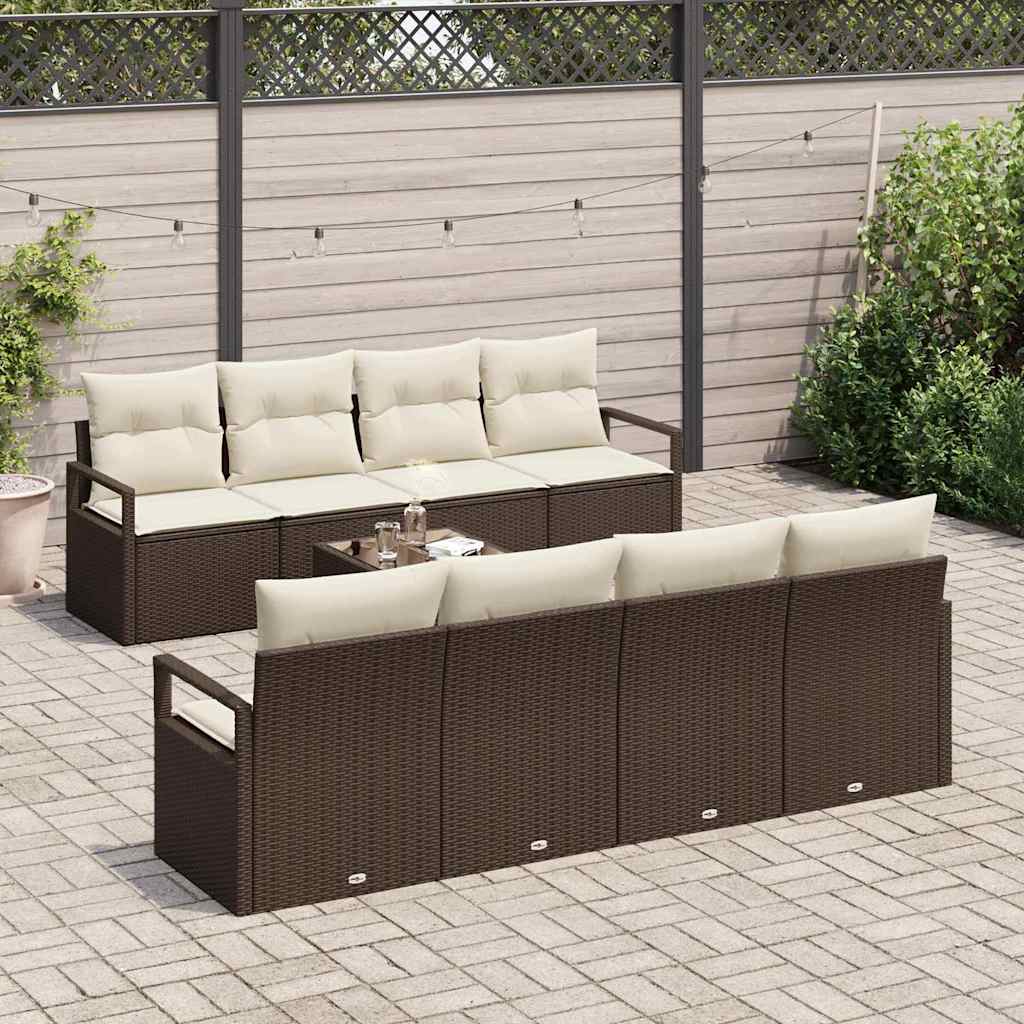 Garten-Sofa-Set 9 pcs Braun und Creme 55 x 55 x 37 cm